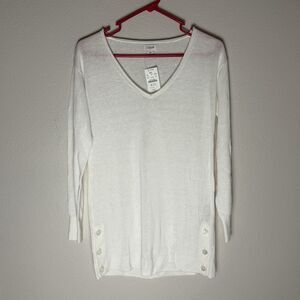 J. Crew Factory Women's NWT V Neck Tunic Sweater Linen Blend White AW729 Sz XS